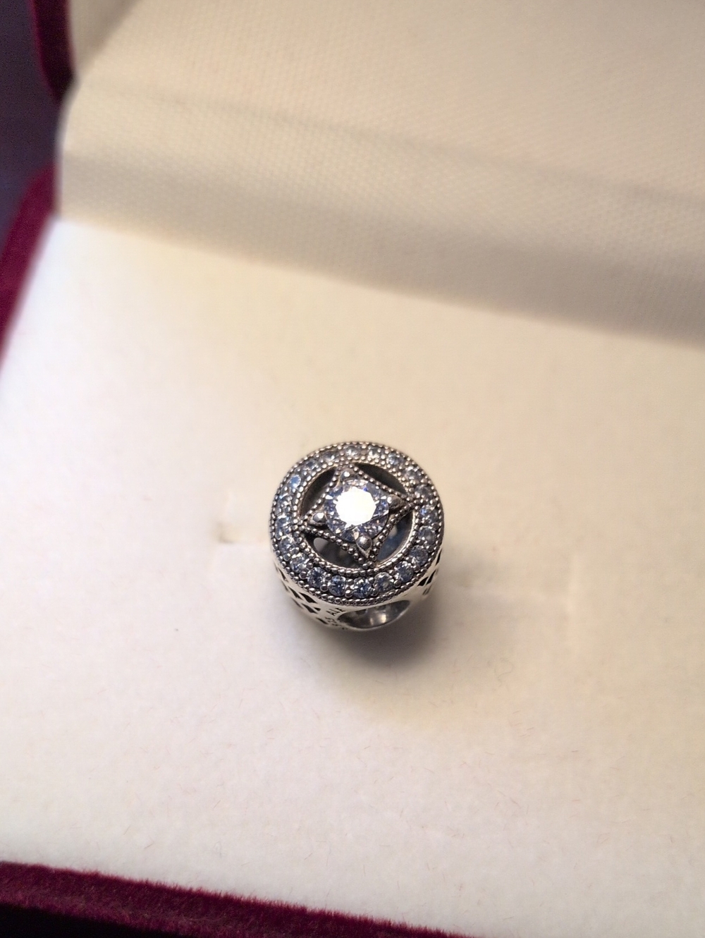 Pandora Silver 925 ALE Round Bracelet Charm Bead White Crystals